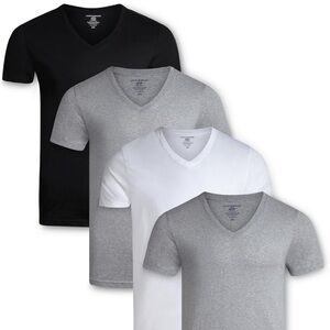 Lucky Brand Men’s V-Neck Tee 4-Pack in Black, White & Gray
